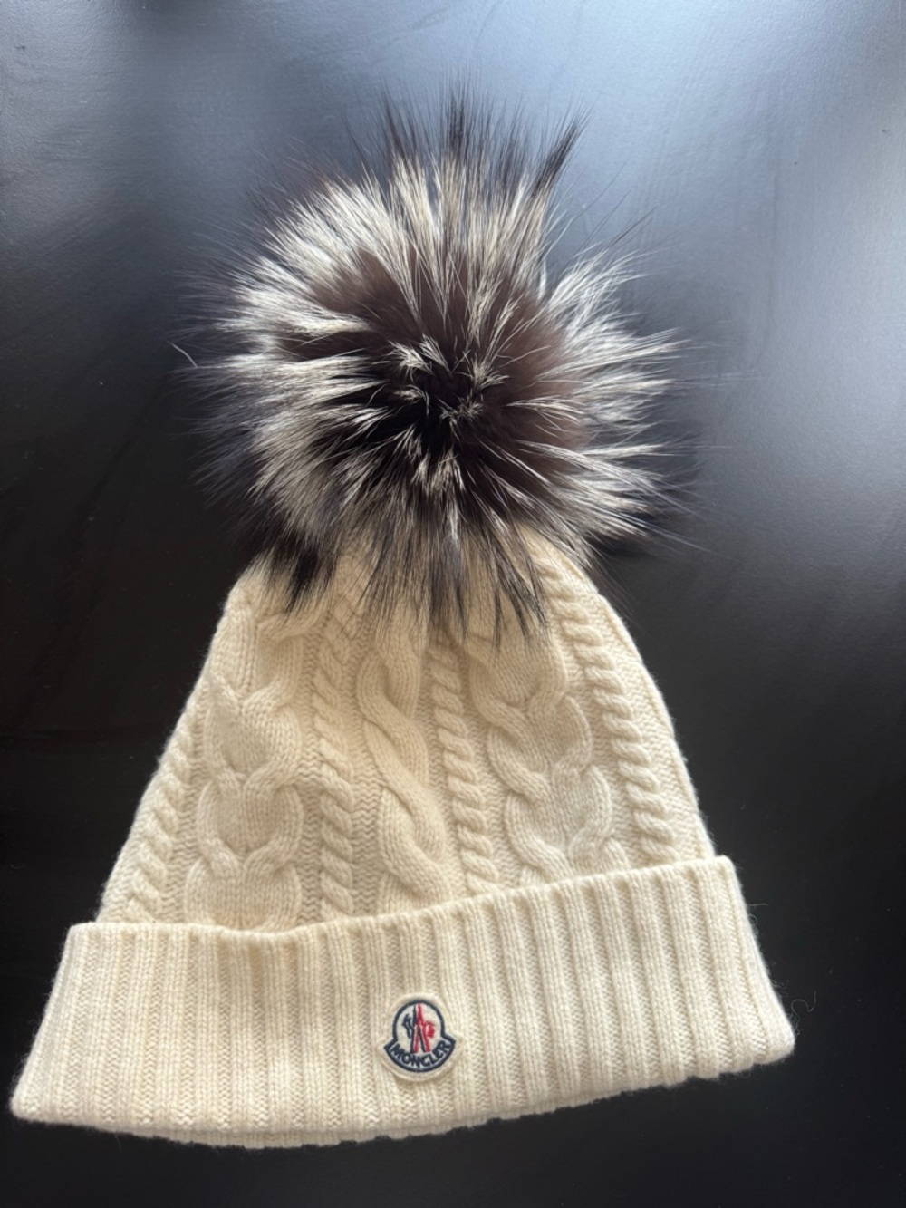 Moncler Cable Knit Ivory Winter Hat